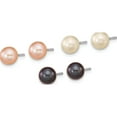 thumbnail image 2 of Sterling Silver Rh-Pl 6-7mm Set Of 3 Wt/Bk/Pink Round Fwc Pearl Earrings Made In Canada qe16321, 2 of 5