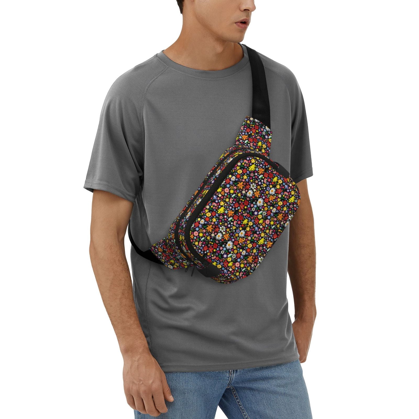 Picia Spring And Summer Flowers Print Square Double-Layer Waist Bag Mini Adjustable Waist Belt Bag Exercise Running Travel Hiking