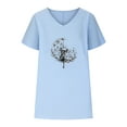 thumbnail image 3 of WREESH Women's Cotton Linen Sunflower Print T-Shirt V-Neck Batwing Sleeve Graphic Top Blue, 3 of 6