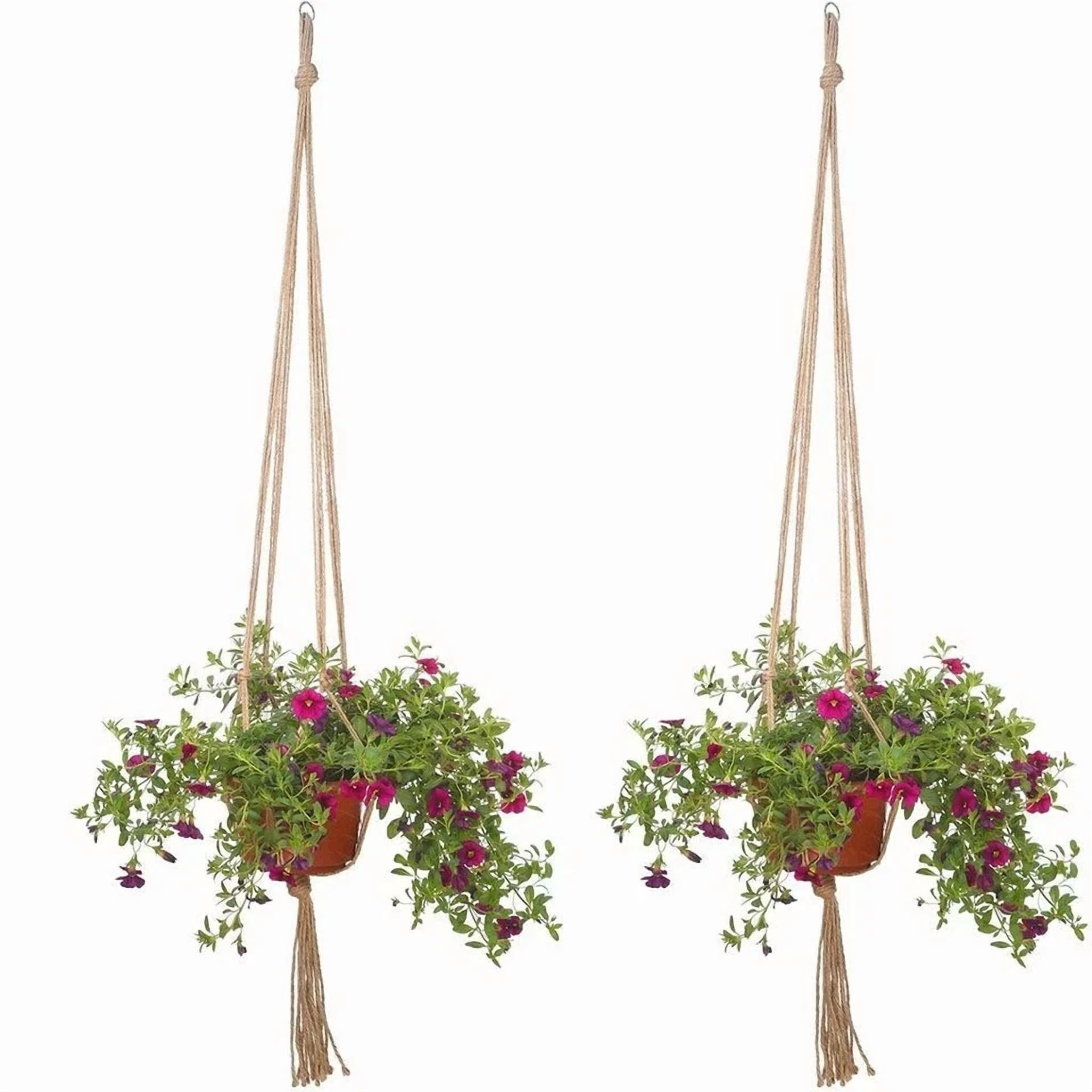 PURELY- 4 Pack Garden Plant Hanger Macrame Hanging Planter Basket Rope Pot Holder Decor
