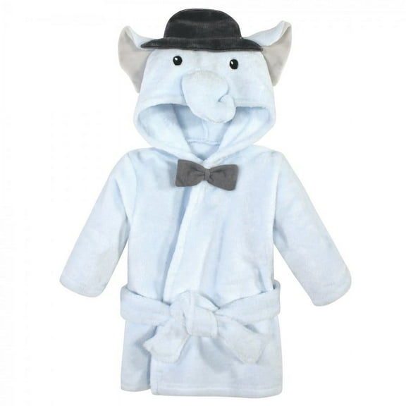 Hudson Baby Infant Boy Plush Animal Face Bathrobe, Bowtie Elephant, 0-9 Months