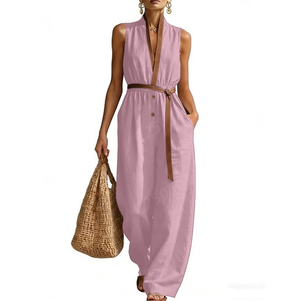 Sentmoon Overalls for Women Sleeveless V Neck Summer Casual