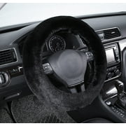 Auto Drive 1PC Steering Wheel Cover Cozy Soft Comfort Fur Polyester Black - Universal Fit, 21SWC55