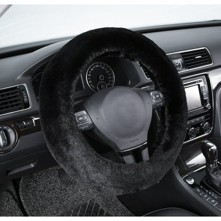 Auto Drive 1Piece Car Steering Wheel Cover Cozy Soft Faux Fur Polyester Black - Universal Fit, 21SWC55