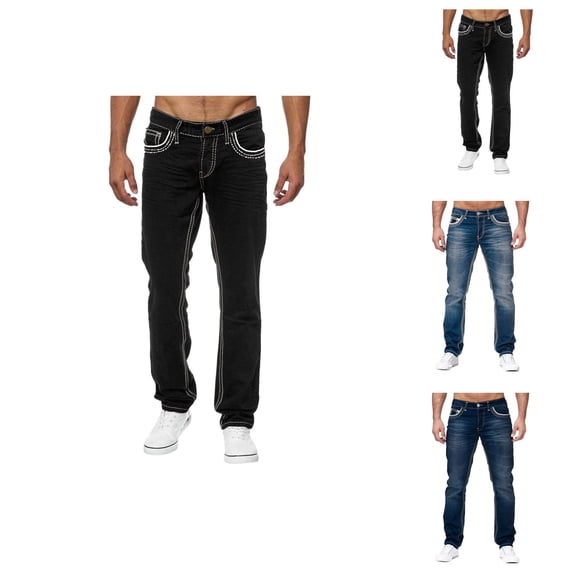 Classic Jeans for Men Spring Summer Casual Full Length Flared Denim Pants with Pockets Trousers