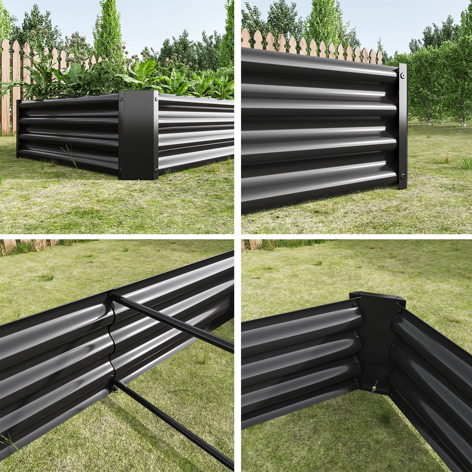 KINGGLE Galvanized Raised Garden Bed for Vegetables,Planter Raised Garden Boxes Outdoor,Metal Raised Garden Beds Steel Kit for Vegetables Flower Herb Patio Black Rectangle
