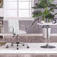 thumbnail image 3 of White Modern Faux Leather Mid-Back Swivel Office Chair with Armrests and Wheels, 3 of 5