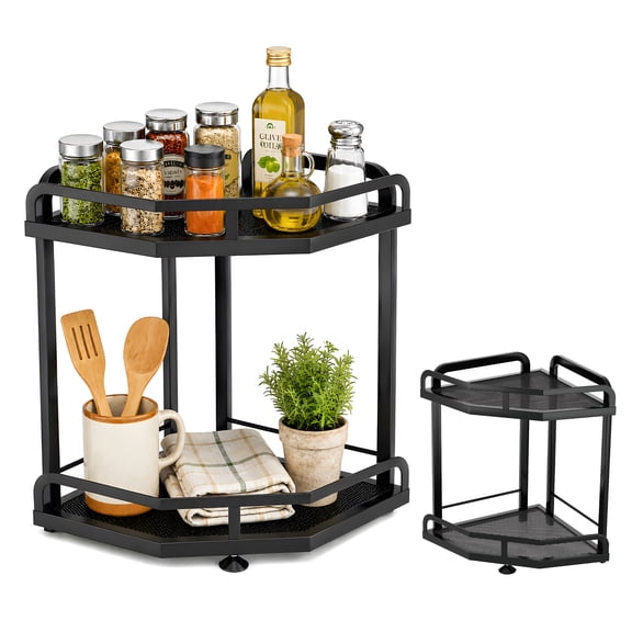 Luckytree  2-Tier Steel Spice Rack Organizer, Multifunctional Storage Rack, Kitchen Cabinet, Pantry and Countertop Spice Storage Shelf for Seasonings
