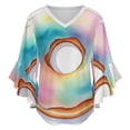 thumbnail image 5 of Rainbow Tie-Dye Donut Women's V-Neck Blouse With 3/4 Ruffled Bell Sleeves Casual Top Ladies Blouses, 5 of 7