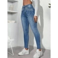 thumbnail image 3 of Women's High - Waisted Skinny Jeans Pearl - Embellished, Elegant Glam Trend Fashion Party  Casual Cotton Denim, Stretchy Fit Light Blue Wash Fashion Party  Casual Pants, 3 of 5