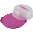 thumbnail image 2 of Woeilo Portable Cake and Cupcake Carrier / Storage Container - 10.4" Diameter (Inside Cover), Translucent Dome - Perfect for Transporting Cakes, Cupcakes, Pies, or Other Desserts (Purple, 2 of 4