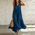 thumbnail image 6 of ClodeEU Women's Sleeveless V Neck Tiered Ruffle Maxi Dress with Pockets,Casual Loose Flowy Swing Dress Navy,Women's Plus M, 6 of 6