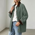 thumbnail image 5 of Bexdxz Barn Jackets for Women, Contrast Corduroy Collar Button Down Coat, Relaxed Fit Mid‑Length Long Sleeve Outerwear with Pockets, Casual Fall Daily Workwear for Women Green S, 5 of 7