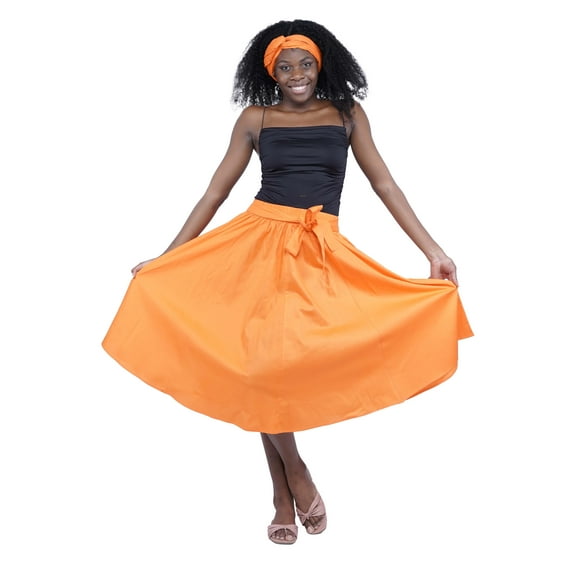 Satsuma Orange Color Midi Skirt for Women Fashion 100% Cotton |Midi Skirts with Pockets african Skirts for Women | One Size
