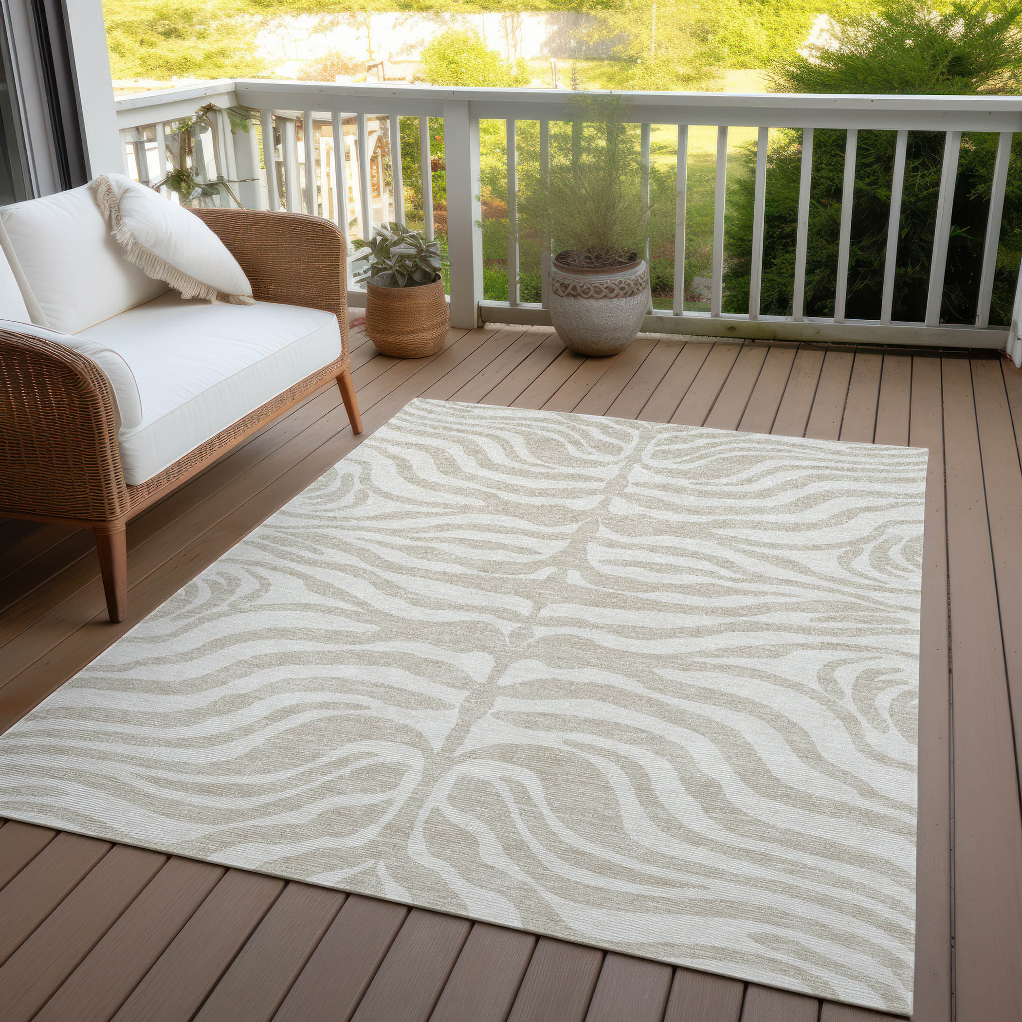 Addison Rugs Chantille Indoor/Outdoor Transitional Geometric, Abstract Beige Washable Rectangle Rug, 9' x 12'