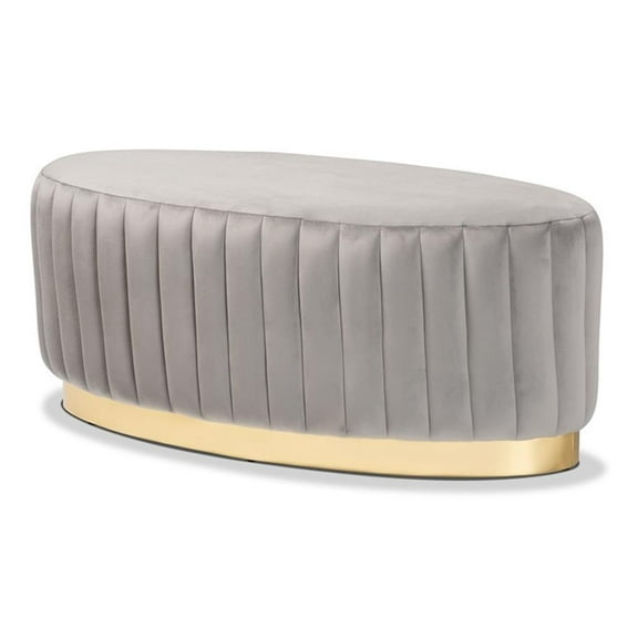 Bowery Hill Velvet Fabric Upholstered and Gold PU Leather Ottoman