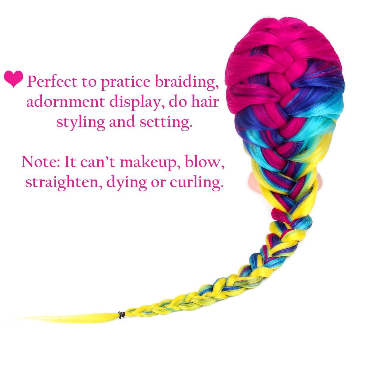 Training Head, TopDirect 29" Colorful Hair Mannequin Manikin Head Cosmetology Doll Head Practice Styling Hairdressing Training Braiding Heads with Clamp Holder and Tool Set