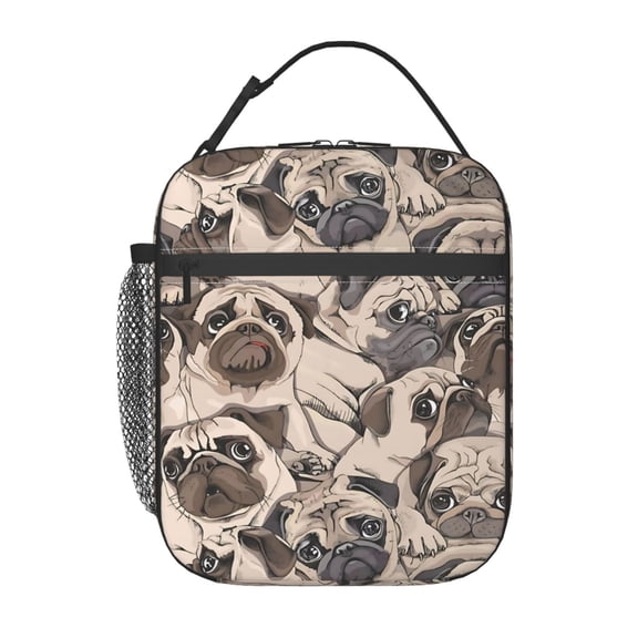 Cute Pug Dogs Lunch Bag Portable Thermal Lunch Box for Men and Women