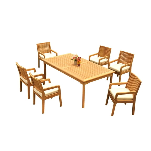 Grade-A Teak Dining Set: 6 Seater 7 Pc: 83" Rectangle Table And 6 Maldives Arm Chairs Outdoor Patio WholesaleTeak #51ML1807