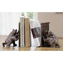 Rustic Forest Teamwork Bears Pushing Barn Doors Bookend Figurines Pair Set Decor