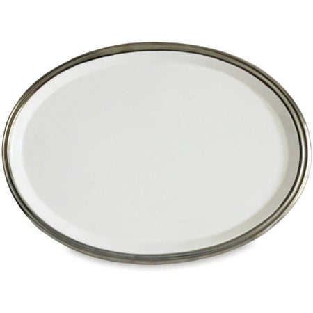 Ronbow Oval Ceramic - Baum White and Silver Trim Oval Ceramic Platter
