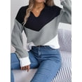 thumbnail image 5 of Chevron Striped Color Block Collared Classic Sweater for Women Gray Small, 5 of 5