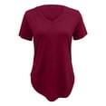 thumbnail image 5 of TODOZO Hot Sale!! Women's Tops V-Neck Short Sleeve Tshirts Tees Casual Summer Top Casual Fashion Basic Tees Curved Hem Tops Wine 5Xl, 5 of 6