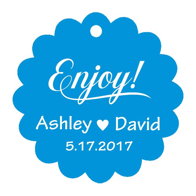 100 PCS Enjoy! Customized Scallop Edges Hang Tags Personalized Wedding Favor Gift Paper Tags