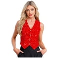 thumbnail image 4 of SiiRoh Womens Glitter Sequins Waistcoat Sleeveless Blazer Jacket Vest Top V Neck Tuxedo Clubwear Red L, 4 of 4