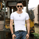 thumbnail image 5 of Gimnasio Sin logotipo Músculos Ropa de calle Ropa elástica Camiseta de hombre Camisetas de hombre Top negro liso Manga corta ajustada Música L, 5 of 5