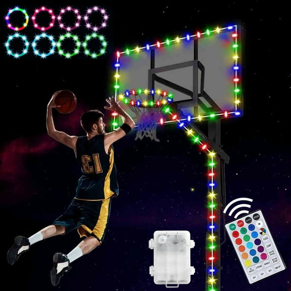 String Lights Gmogad LED Basketball Hoop Light Remote Control Basketball Rim Light With 17 Colors 7 Lighting Modes Timers Led Light Super Bright To Play