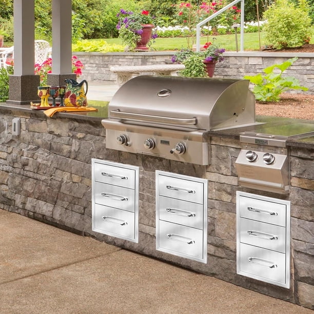 14w outdoor kitchen stainless steel flush - mount bbq cajones con chrome handle, 3 - layer built - in cajón para outdoor kitchen island patio grill station