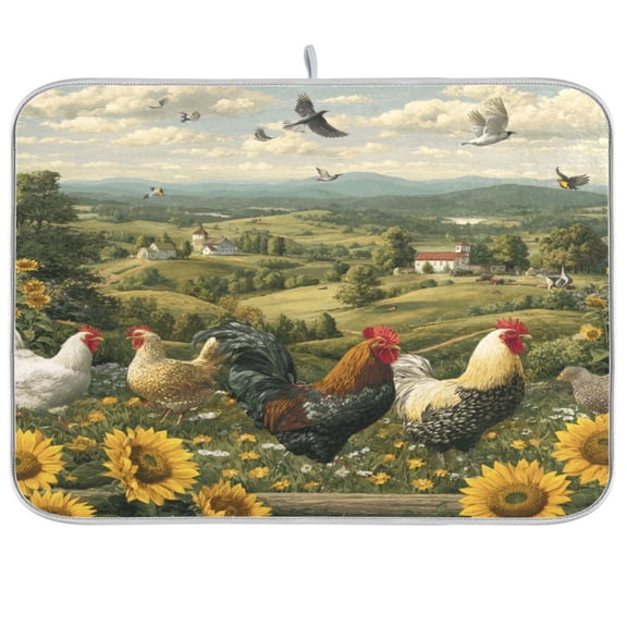 Kitchen Drying Mat Kitchen Drying Pad 16x18In Drying Dish Mat Dish Drying Mats Kitchen Countertop Multi-Function Drain Drying Mat Chicken Forest Group