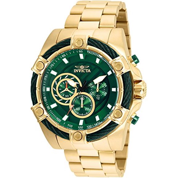 25517 Bolt Men 52mm Stainless Steel Gold Green dial VD54 Quartz Watch