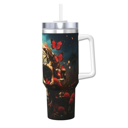 

Matuu Artistic Flower Butterfly Skull for 40OZ Ice Cup with Handle Durable Thermal Cups Keep Drinks Cold and Hot Insulated Car Mug with Lid