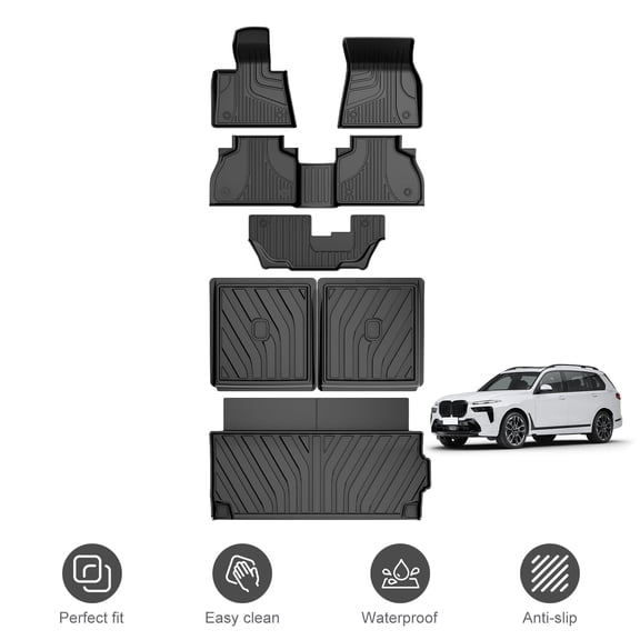 Fit for BMW X7 7-Seater 2019-2026 All Weather TPE Waterproof Floor Mats & Cargo Liner & Backrest Mat Full Set Car Accessories(Only 7-Seater, Not for 2021-2022 X7 50i / 2025 X7 40i)