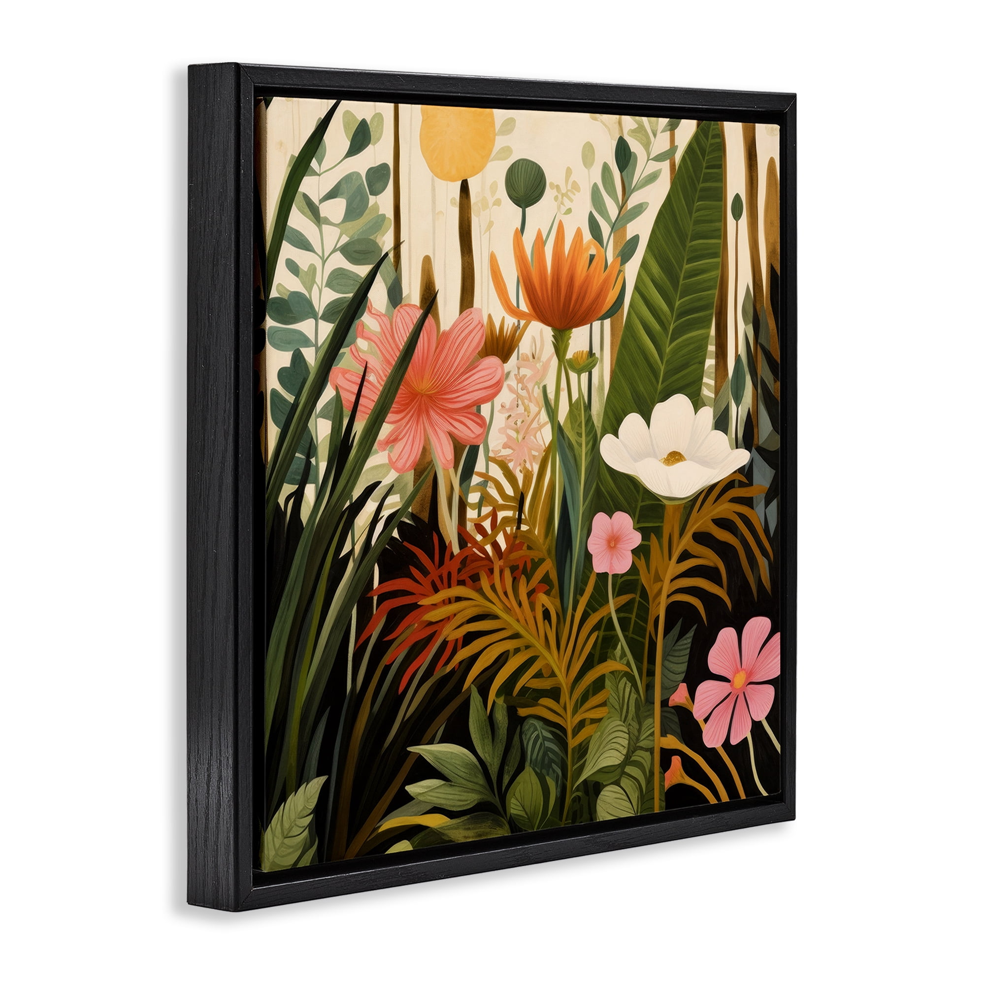 Stupell Industries Botanical Embrace in the Jungle Black Framed Floater Canvas Wall Art, design by Lazar Studio
