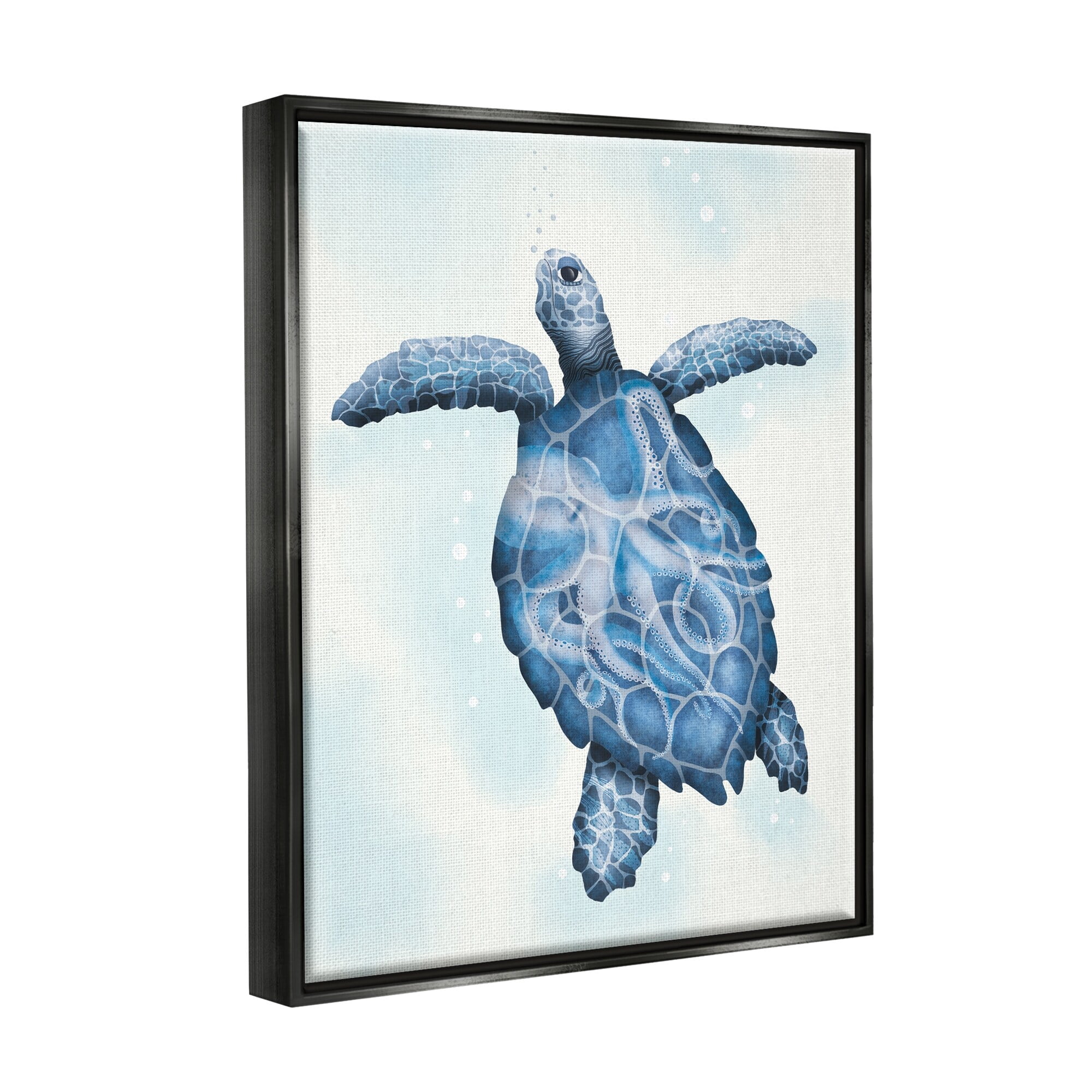 Stupell Industries Swimming Blue Sea Turtle Patterned Tentacles Shell Graphic Art Jet Black Floating Framed Canvas Print Wall Art, Design by Darlene Seale