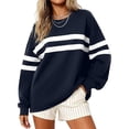 thumbnail image 2 of Women's 2026 Striped Oversized Sweatshirt Spring Crewneck Long Sleeve Shirts Casual Color Block Pullover Tops, 2XL, 2 of 5