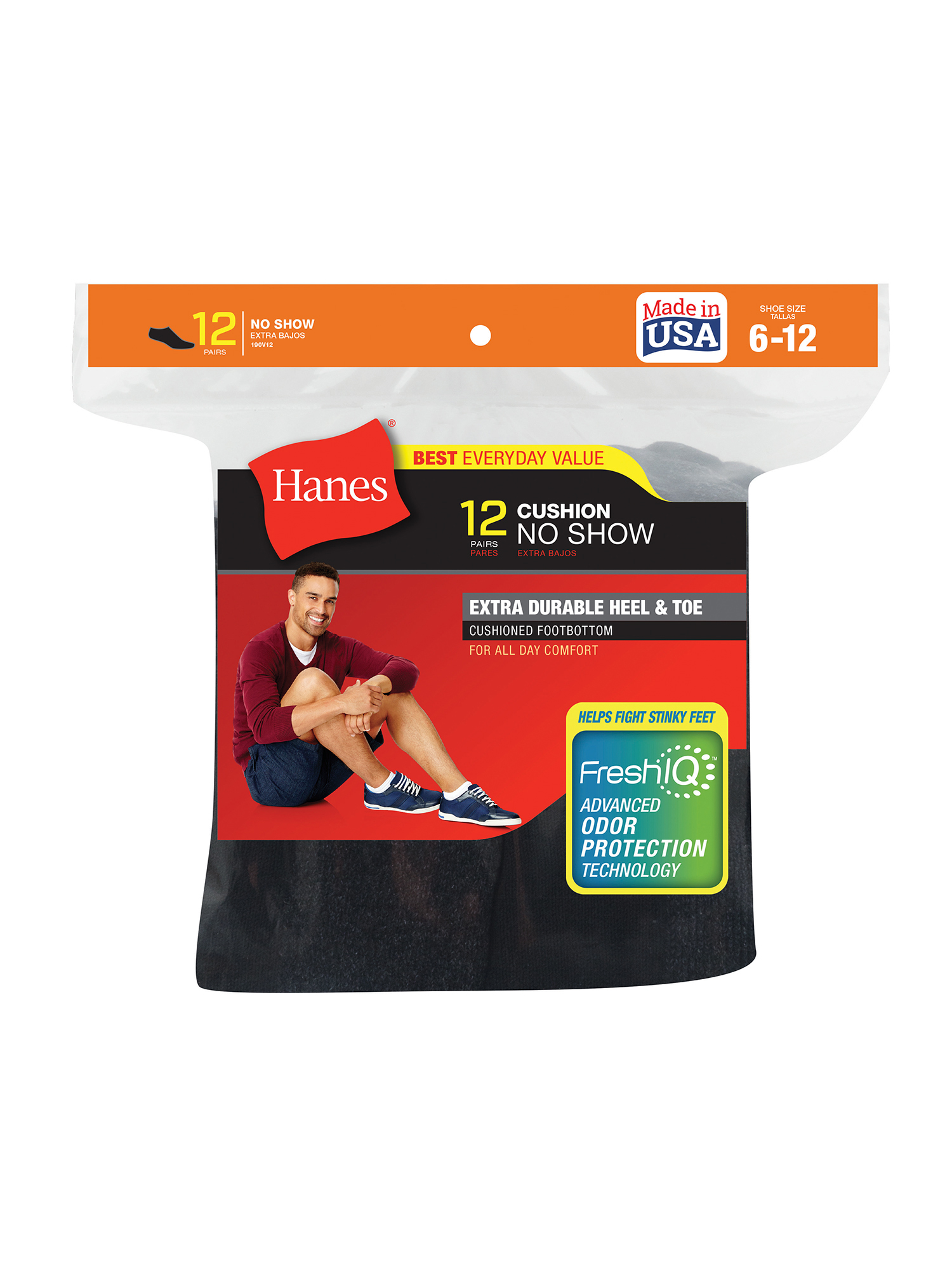 Hanes Men's Cushion No Show Socks, 12 Pack - image 5 of 8