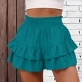 thumbnail image 5 of Linen Ruffle Shorts for Women Baggy Elastic High Waisted Layered Shorts Casual Flowy Wide Leg Tiered Shorts Dark Green XXL, 5 of 5