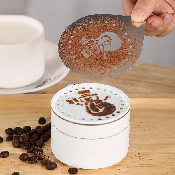 Juego de 6 piezas para hacer flores de café, panes de fantasía, almohadillas para espolvorear, té con leche, plantillas para hacer tú mismo, cojín de café