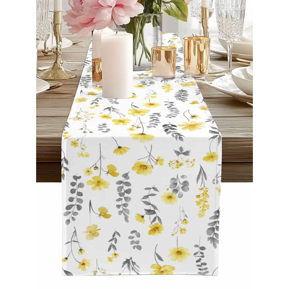 Table Runner Yellow Wildflowers Table Runners Spring Floral Leaves Cotton Linen Dresser Scarf Kitchen Dining Table Decor for Home Dinner Party Decor 13x36 Inch