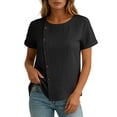 thumbnail image 7 of GUACER Blouses for Women Short Sleeve Cotton Linen Casual Round Neck Button Down Tops Relaxed Fit Shirts, 7 of 7