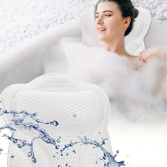 WSBArt 1Pc 4D Air Mesh Soft Anti-Slip Bathtub Pillow with 6 Suction Cups, Spa and Massage Bath Pillow for Comfortable Relaxation and Support in The Tub