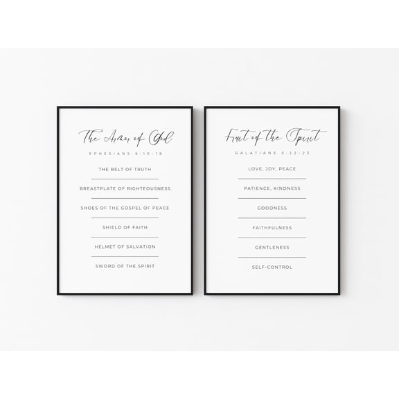 Bible Verse Wall Art Fruit of the Spirit The Armor of God Scripture Modern Christian Art Set 2 Unframed Paper Print 8x12