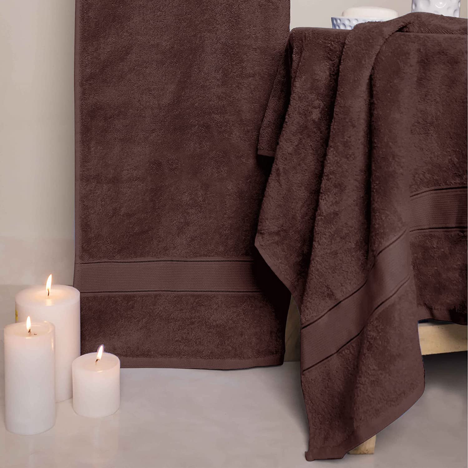 Tens Towels Green 4 Piece XL Extra Large Bath Towels Set 30 x 60 Inches Premium Cotton Bathroom Towels Plush Quality