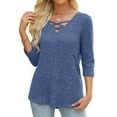thumbnail image 2 of FAIWAD 3/4 Sleeve Tops for Women V Neck Criss-Cross Casual Shirts Loose Lightweight Knit Sweaters, 2 of 5