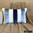 thumbnail image 5 of The HomeCentric Decorative Blue Pack of 2,12"x24" (30x60 cm) Lumbar Pillow Cover, Linen & Velvet Color Blocking & Patchwork Oblong Pillow, Striped Pattern Modern Style - Swathe Blue, 5 of 10