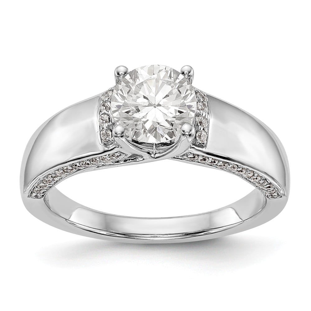 Solid 14k White Gold Round Solitaire CZ Cubic Zirconia Center Stone ...